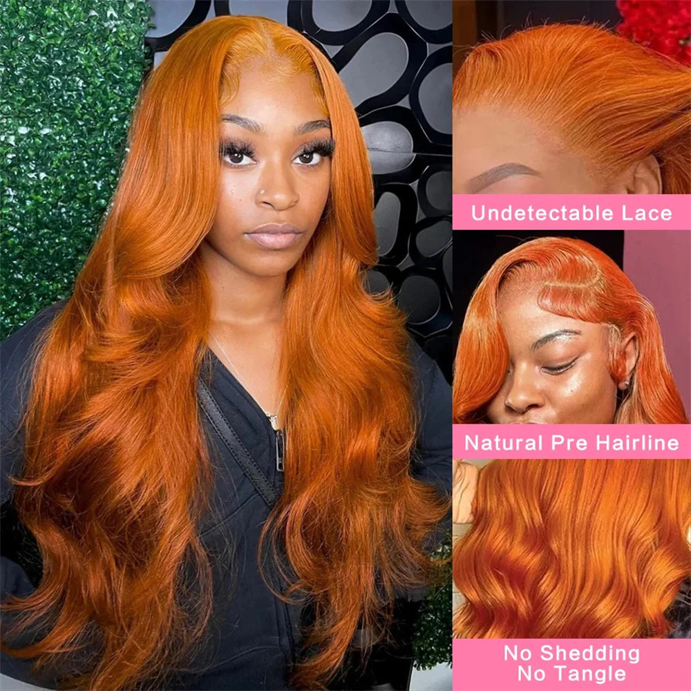 Ginger Orange Body Wave 13x6 HD Lace Front Human Hair Wigs Transparent 250% Density 13x4 Lace Frontal Human Hair Wigs For Women