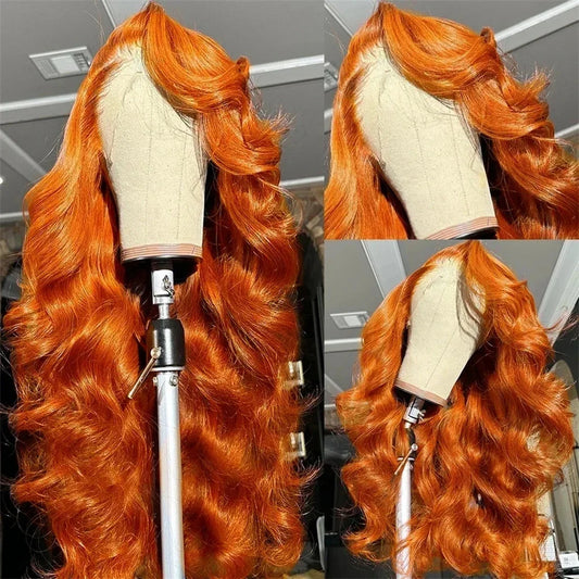 Ginger Orange Body Wave 13x6 HD Lace Front Human Hair Wigs Transparent 250% Density 13x4 Lace Frontal Human Hair Wigs For Women