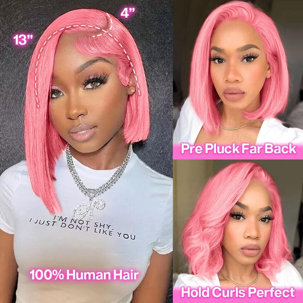 Pink Bob Wig Straight 13x4 Lace Front Wig