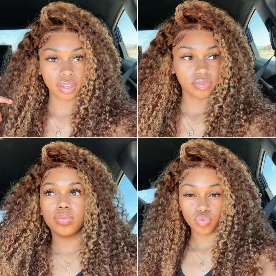 4/27 Highlight Ombre Deep Wave HD Lace Front Wig  200 Density Curly 30 nch 13x5 Brown 13x6 Lace Frontal Human Hair Wig Brazilian