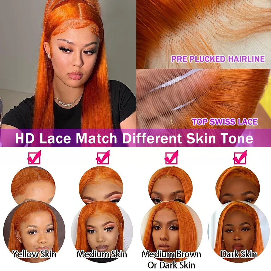 250 Density Straight Ginger Orange Wig