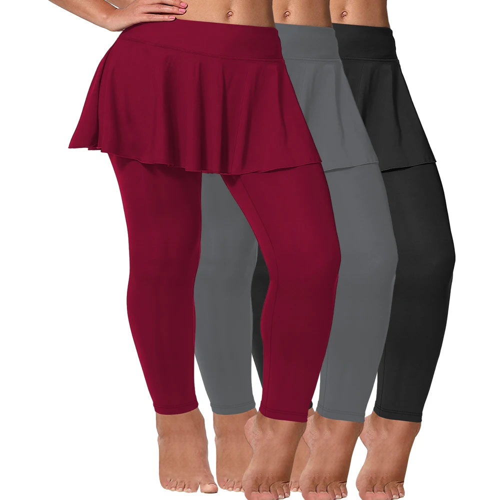 3 Pack Plus Size High-Waisted Skirted Leggings