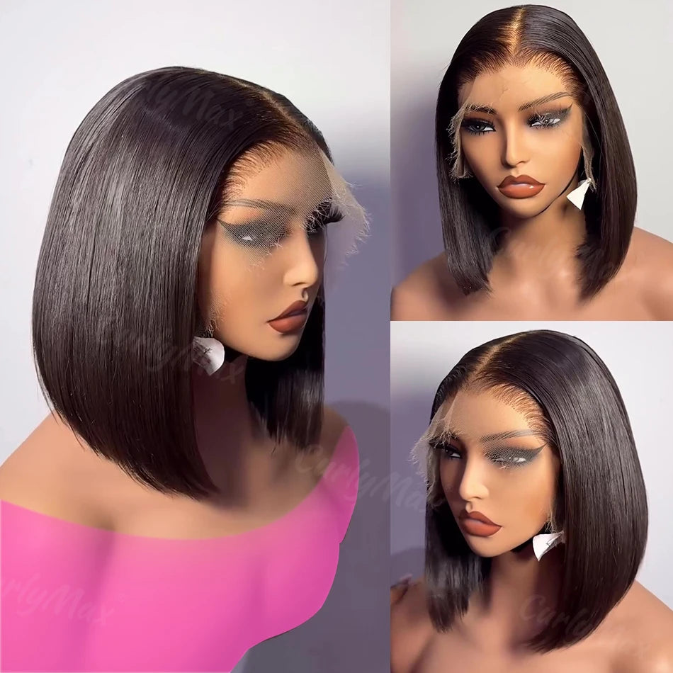 250% Brazilian Bone Straight Short Bob 13x4 Lace Frontal Human Hair 13x6 HD Transparent Lace Front 5x5 Closure Bob Wig For Women