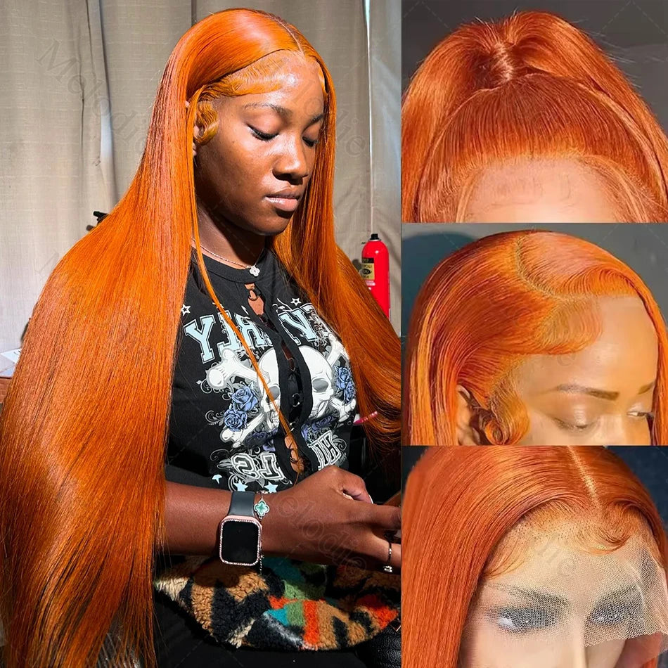 250 Density Straight Ginger Orange Wig