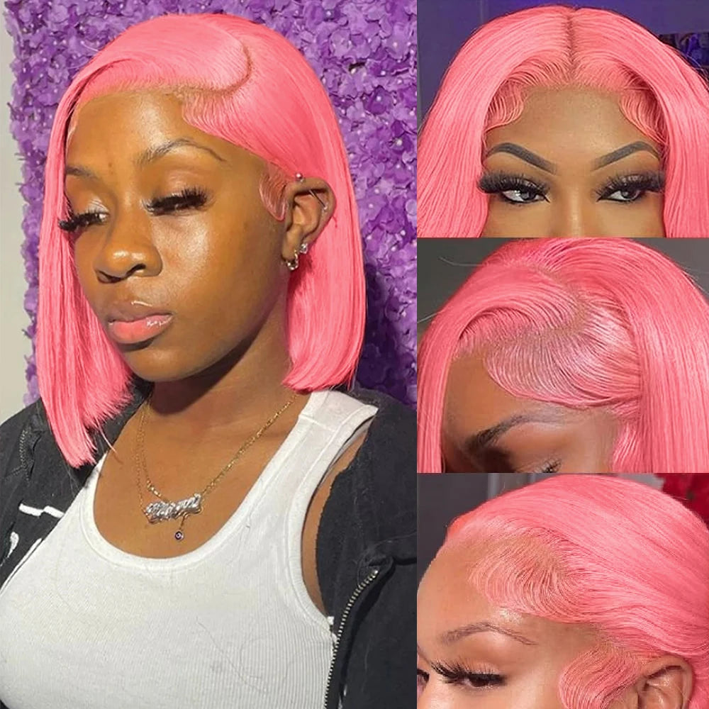 Pink Bob Wig Straight 13x4 Lace Front Wig