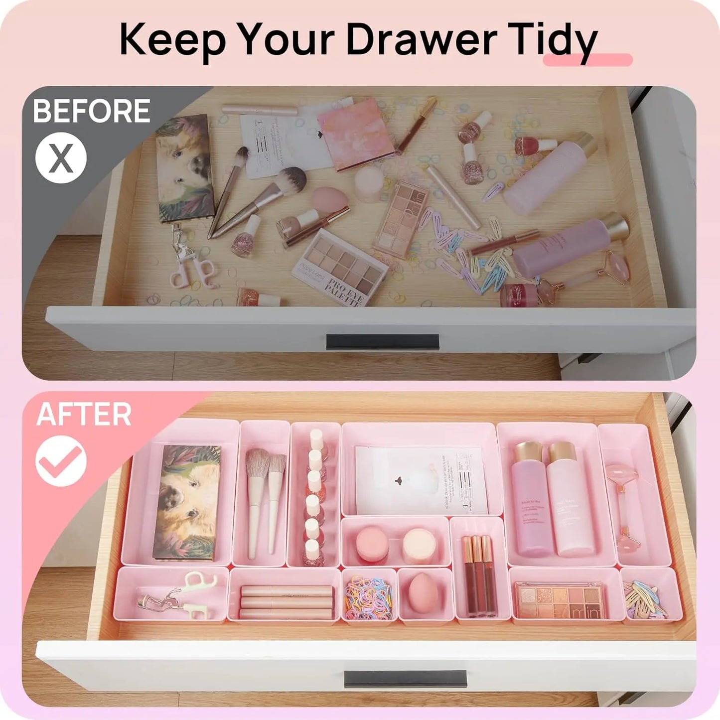 20-piece pink drawer organizer set