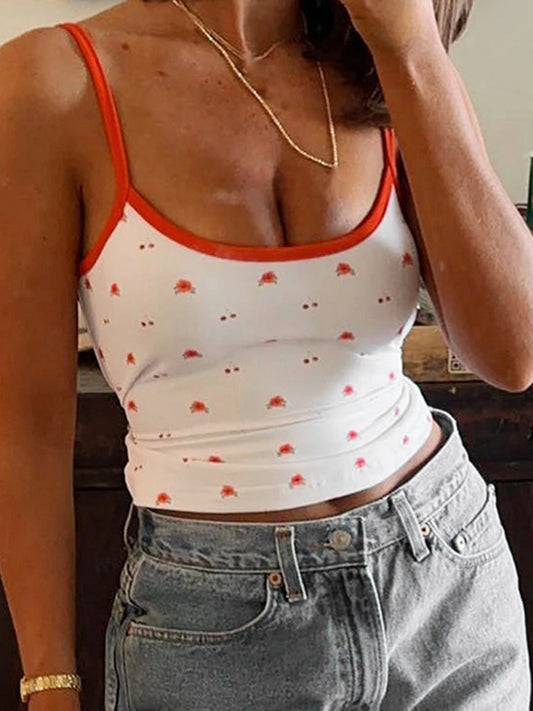 Women Camisole Low-cut Flower Print