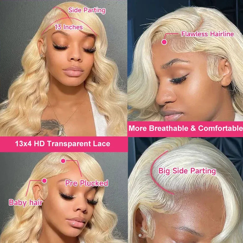 613 Blonde Colored Body Wave Full Frontal HD Transparent 13x4 13x6 Lace Human Hair Wigs Lace Front Wigs For Women 34 36 Inch