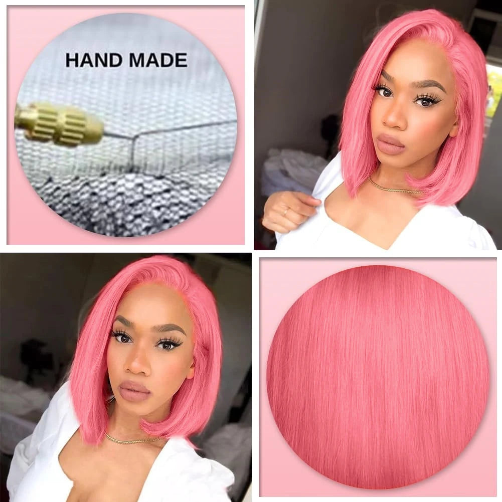 Pink Bob Wig Straight 13x4 Lace Front Wig