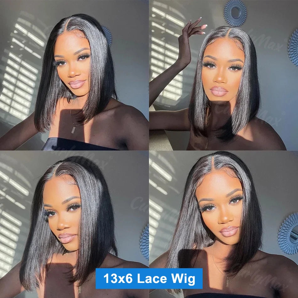 250% Brazilian Bone Straight Short Bob 13x4 Lace Frontal Human Hair 13x6 HD Transparent Lace Front 5x5 Closure Bob Wig For Women