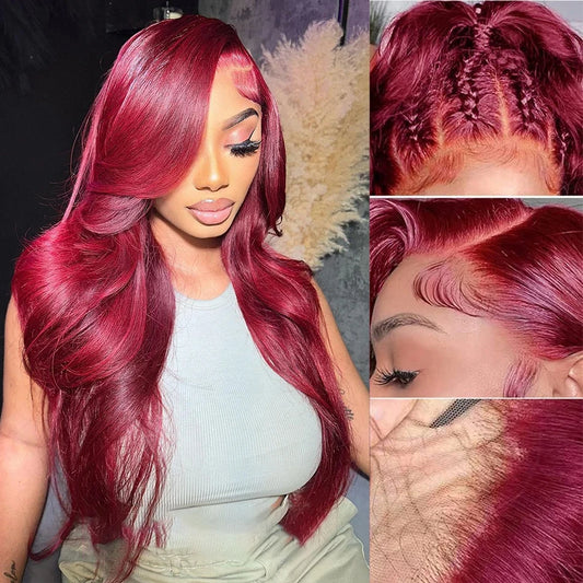 99j Burgundy 13x6 Hd Lace Frontal Human Hair Wigs Transparent Colored Body Wave Red Lace Front Wig 4x4 5x5 Closure Wig For Women