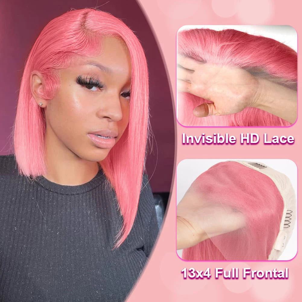 Pink Bob Wig Straight 13x4 Lace Front Wig