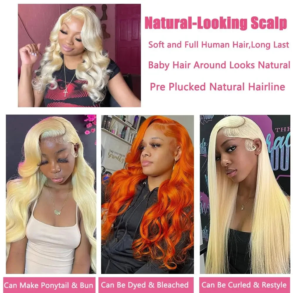 613 Blonde Colored Body Wave Full Frontal HD Transparent 13x4 13x6 Lace Human Hair Wigs Lace Front Wigs For Women 34 36 Inch